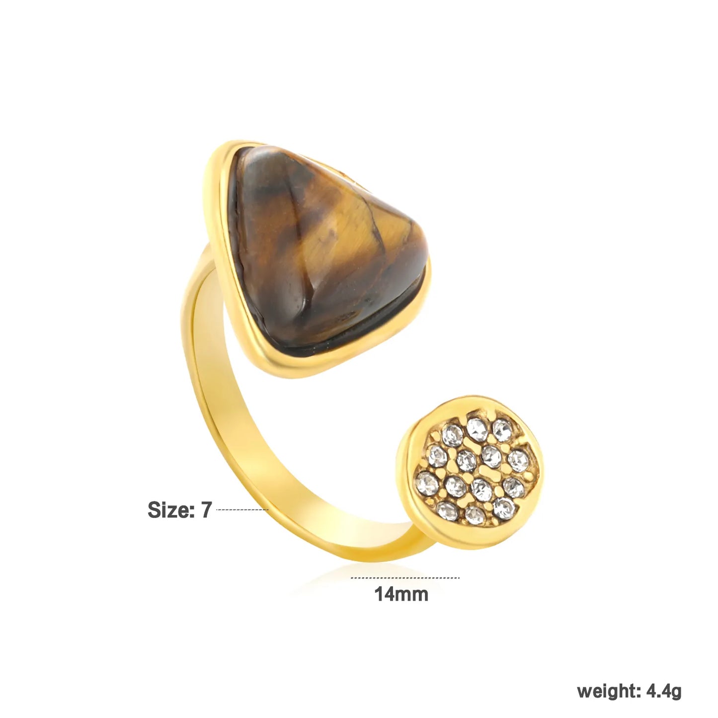 ✨ Wholesale 14mm Triangle Amber Resin Ring | Two-Tone 18k Gold Plated Statement Ring with Zircon