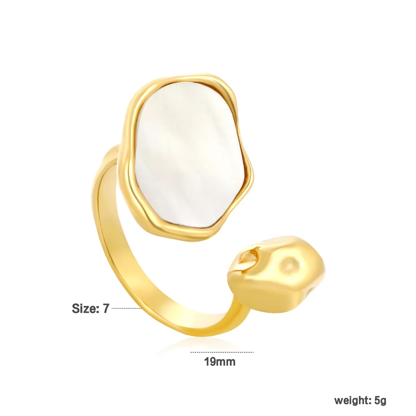 ✨ Wholesale C-Shape Open Ring | 19mm High with Amber or White Gemstone | Gold Plated Stainless Steel | Fashion Ring