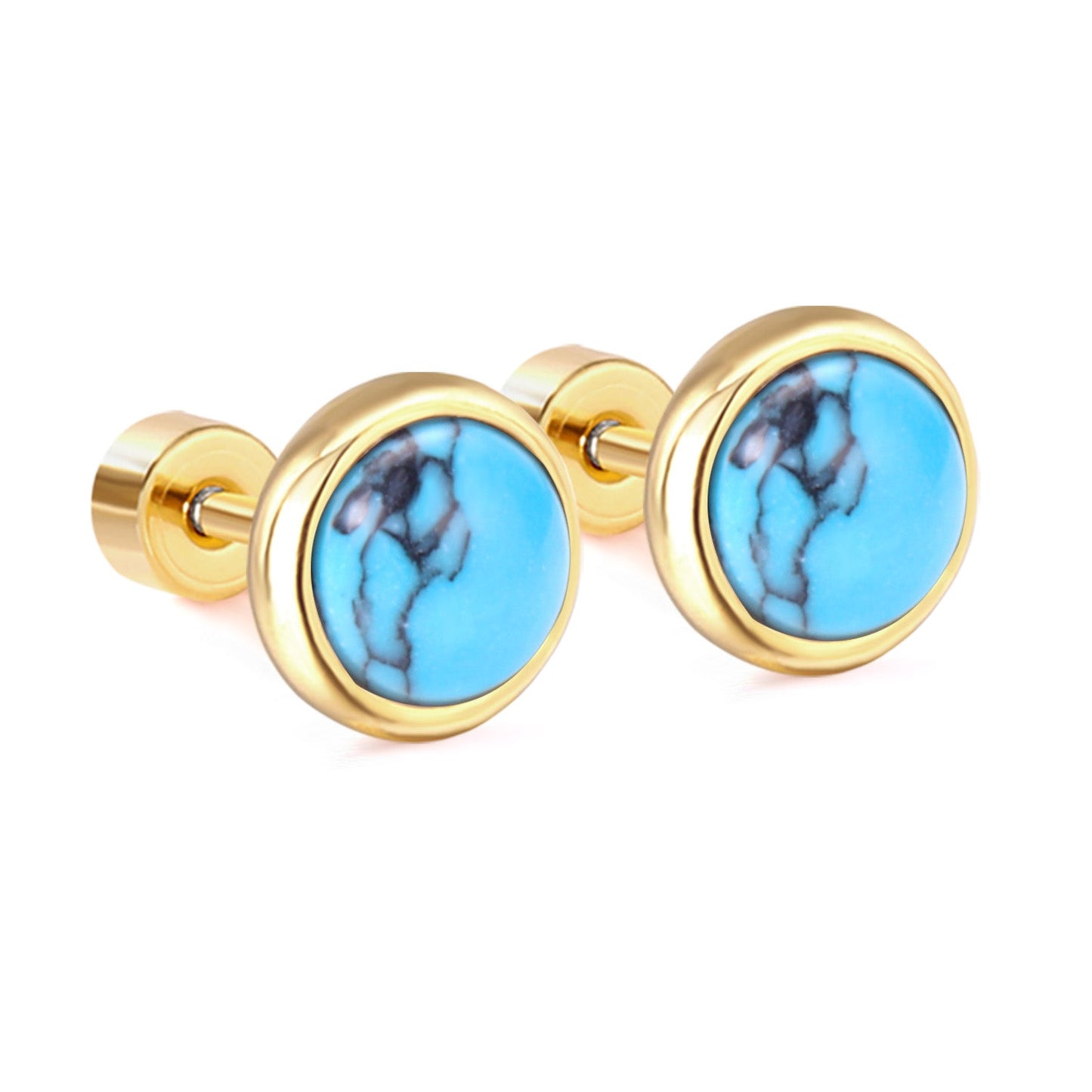 12 pairs 4mm/6mm/8mm Steel Color/Gold Turquoise Screwback Earrings