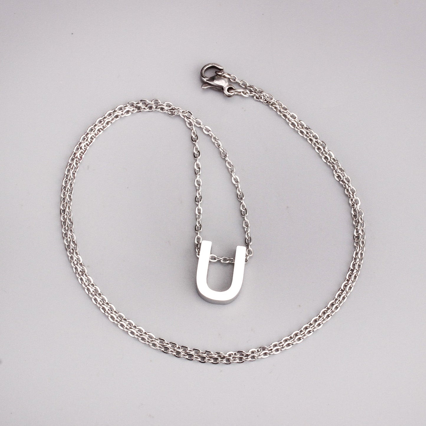 ASON Delicate Classic Style Initial 26 Letters Alphabet Chain Pendant Necklace Stainless Steel Color Jewelry Chokers