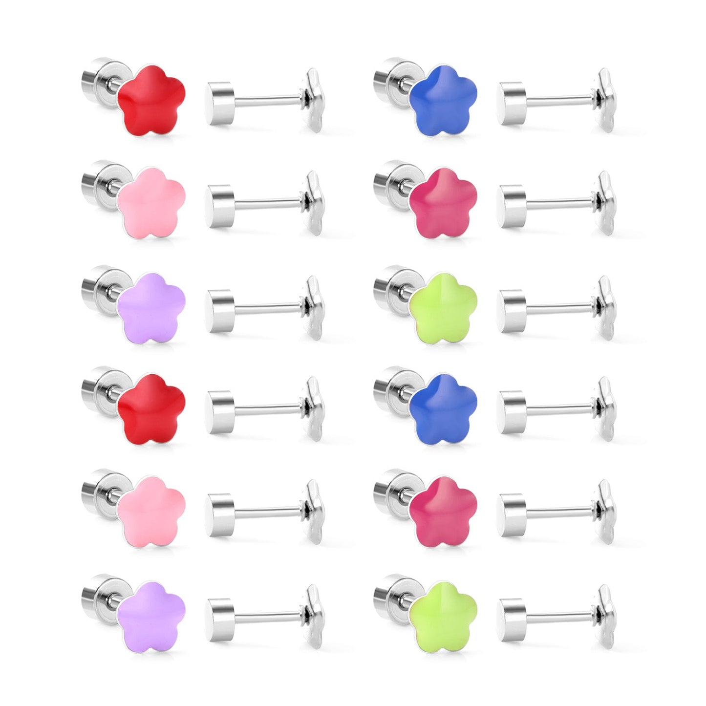 12 pairs steel/plum color mix stud earrings
