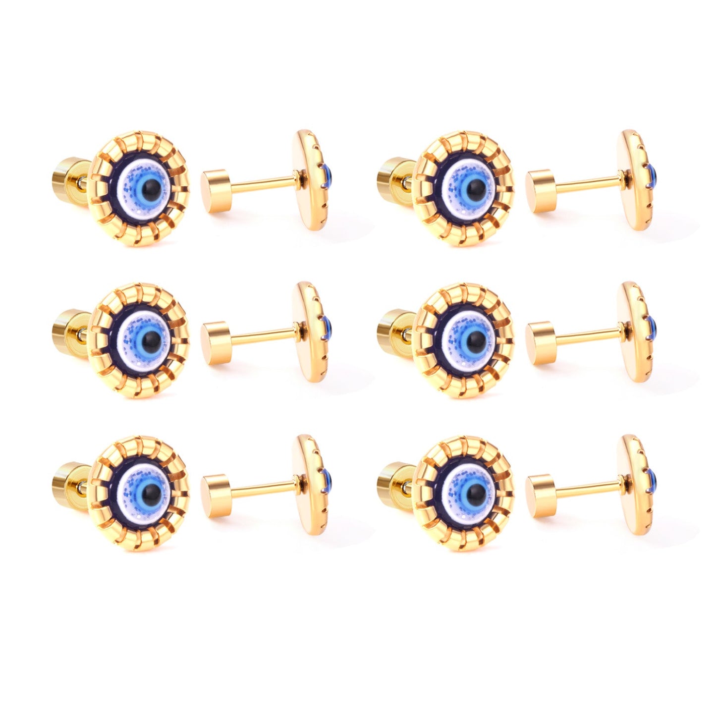 12 pairs Steel / Goldtone Screw In Glitter Cat Eye Earrings