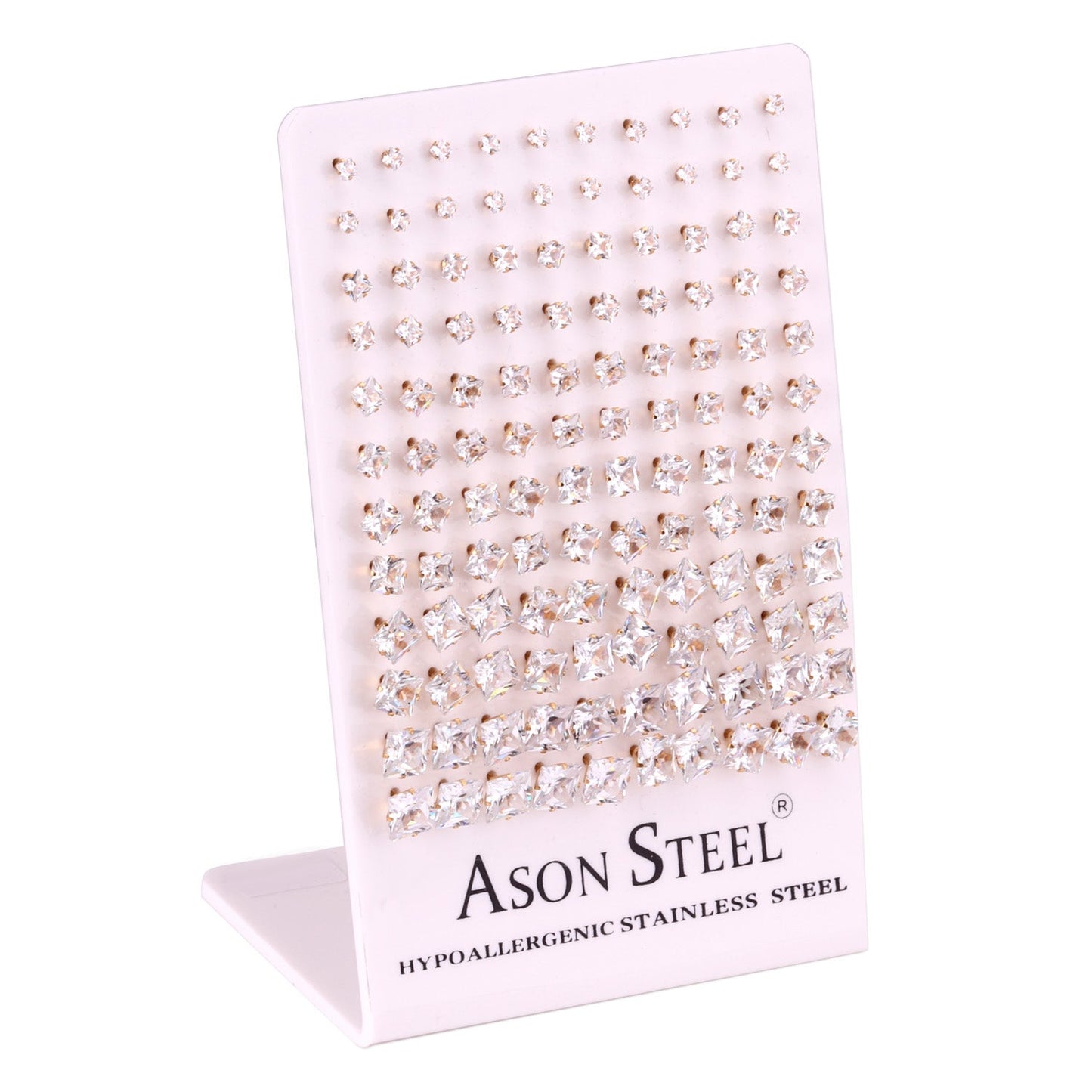 3-8 Snapback Steel/Gold Square White Diamond/Black Diamond Stud Earrings