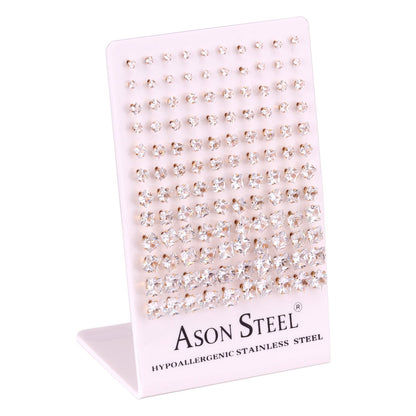 3-8 Snapback Steel/Gold Square White Diamond/Black Diamond Stud Earrings