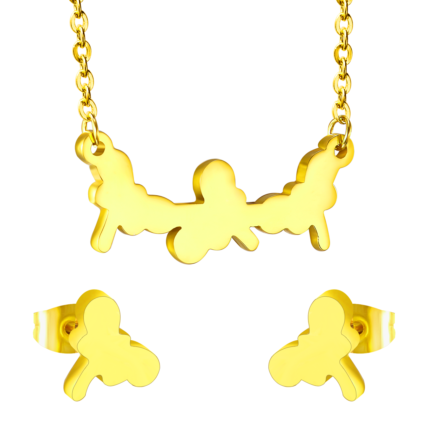 Jewelry set in gold/steel with smooth surfaces and irregular cuts