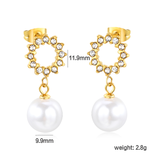 Gold Crystal Hoop Pearl Drop Earrings | Elegant Stainless Steel Jewelry for Wholesale | MOQ 12