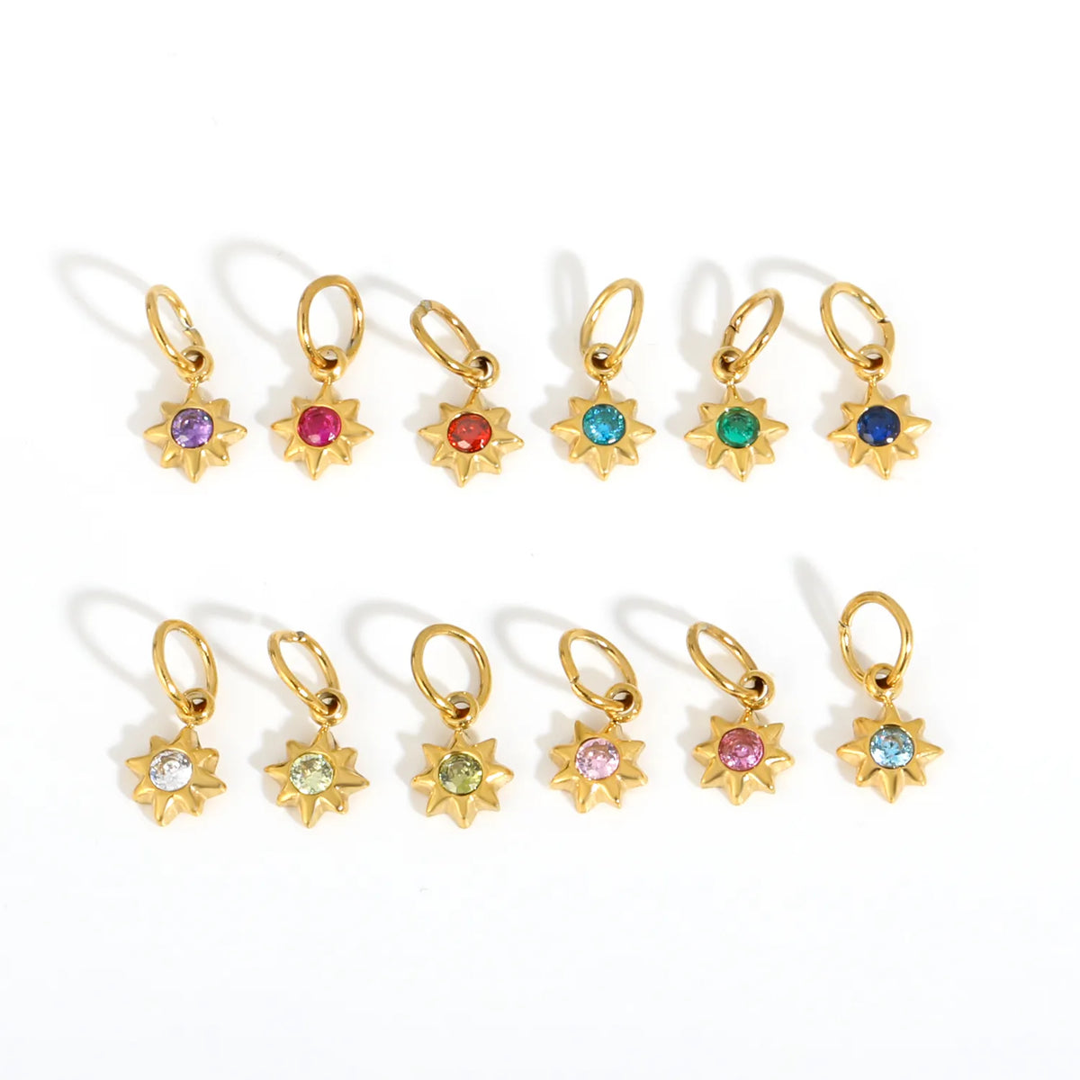 Multicolor Crystal North Star Charm 18K Gold Plated Stainless Steel Pendant
