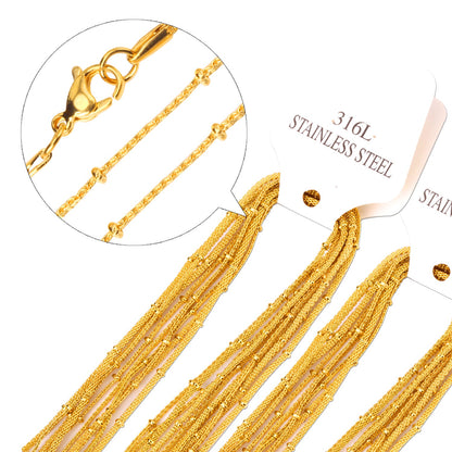 ASON 10pcs / 2mm*45cm 50cm 55cm 60cm Flat Mesh & Beads Stainless Steel with Chains
