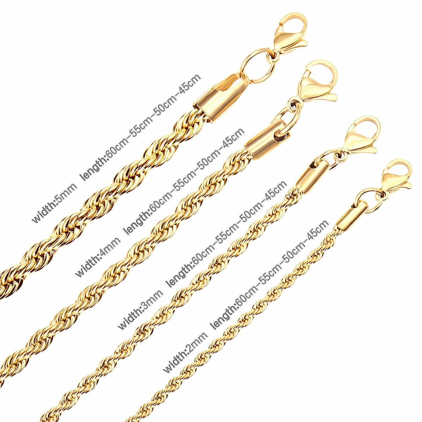 ASON 10pcs/bulk long necklace collar 3mm*45cm & 4mm*45cm twisted matching chain steel color & gold color stainless steel necklace wholesale