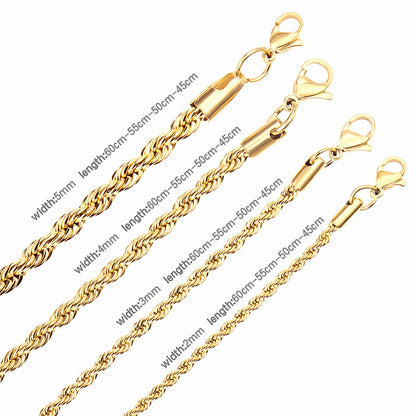 ASON 10pcs/bulk long necklace collar 3mm*45cm & 4mm*45cm twisted matching chain steel color & gold color stainless steel necklace wholesale