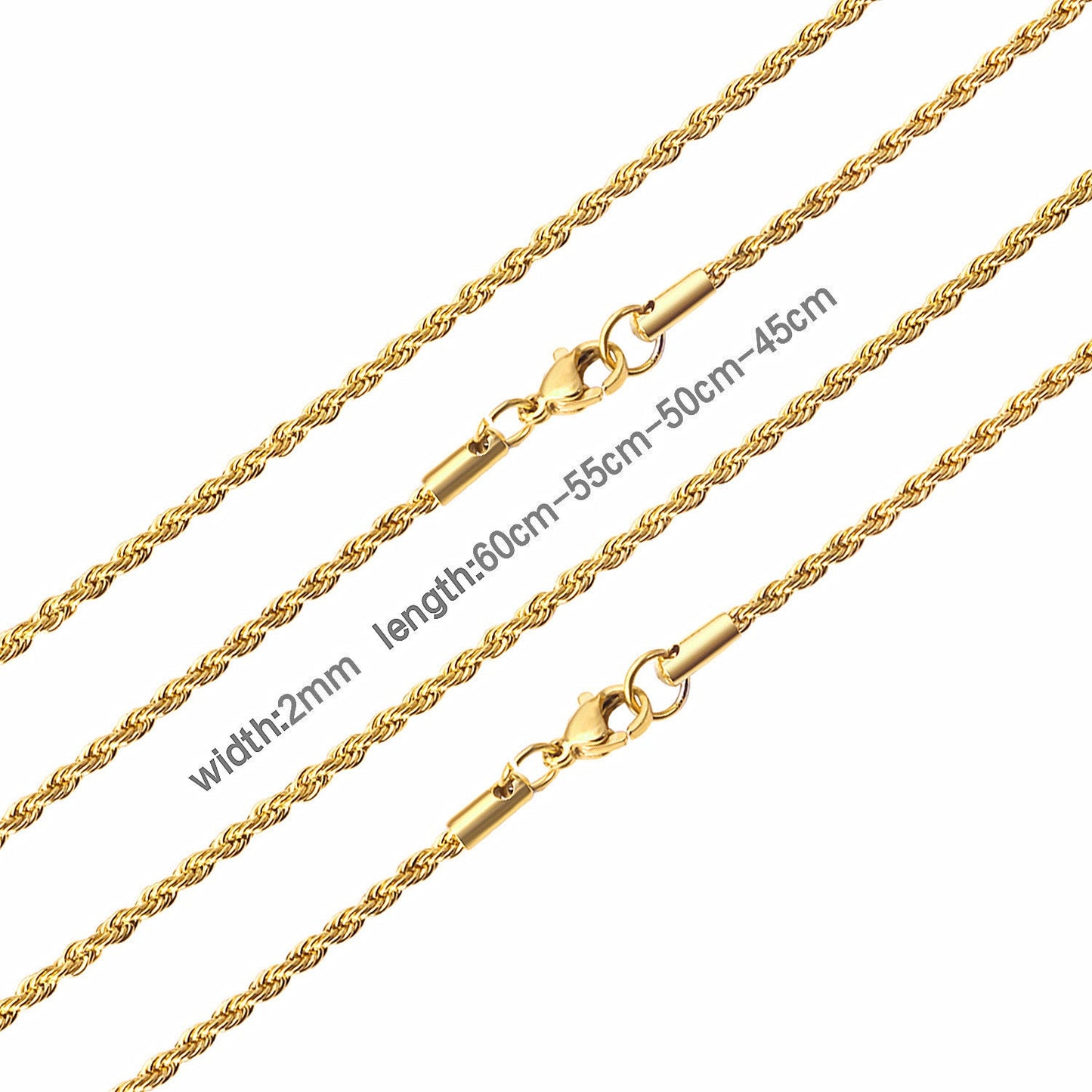 ASON 10pcs/bulk long necklace collar 3mm*45cm & 4mm*45cm twisted matching chain steel color & gold color stainless steel necklace wholesale