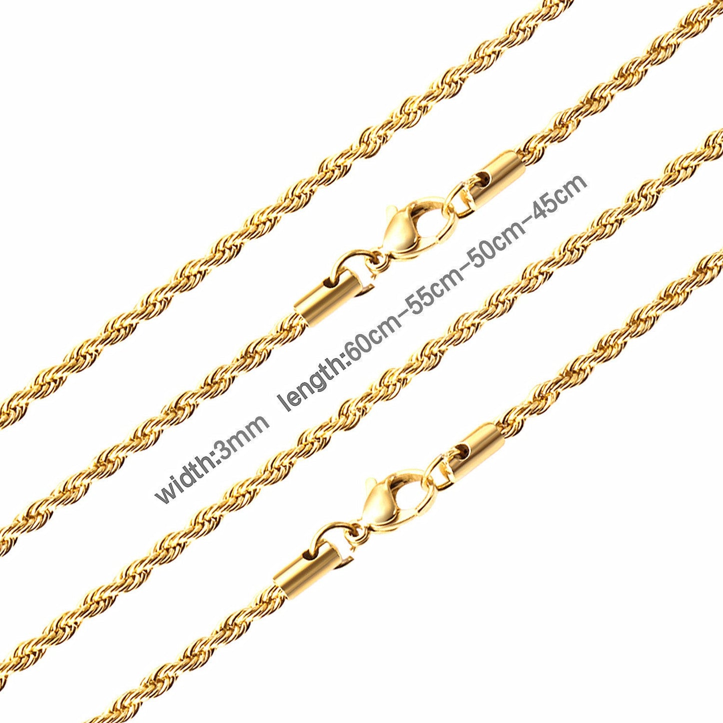 ASON 10pcs/bulk long necklace collar 3mm*45cm & 4mm*45cm twisted matching chain steel color & gold color stainless steel necklace wholesale