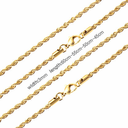 ASON 10pcs/bulk long necklace collar 3mm*45cm & 4mm*45cm twisted matching chain steel color & gold color stainless steel necklace wholesale