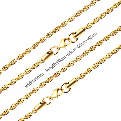 ASON 10pcs/bulk long necklace collar 3mm*45cm & 4mm*45cm twisted matching chain steel color & gold color stainless steel necklace wholesale