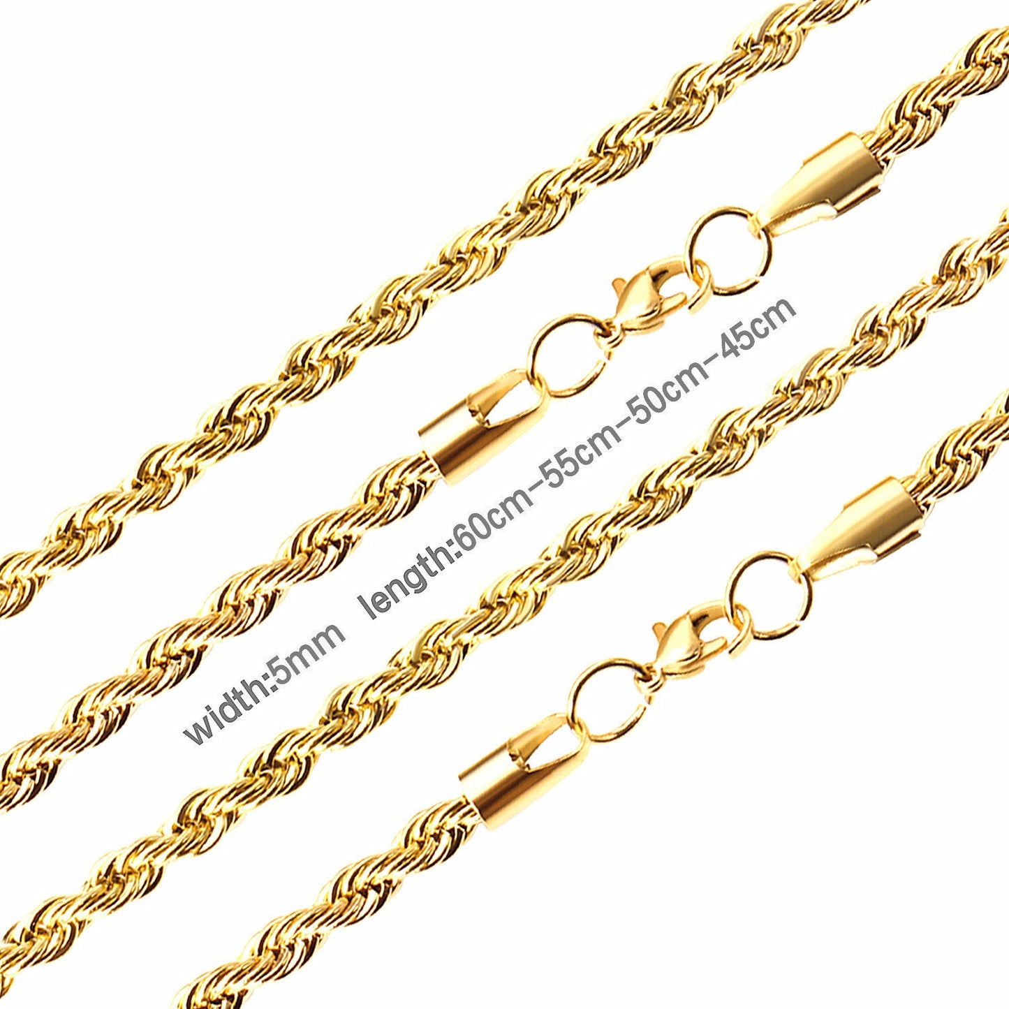 ASON 10pcs/bulk long necklace collar 3mm*45cm & 4mm*45cm twisted matching chain steel color & gold color stainless steel necklace wholesale