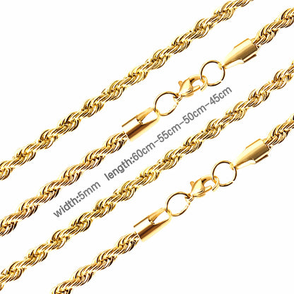 ASON 10pcs/bulk long necklace collar 3mm*45cm & 4mm*45cm twisted matching chain steel color & gold color stainless steel necklace wholesale