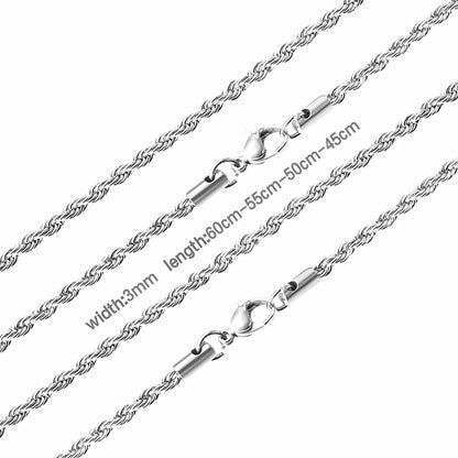 ASON 10pcs/bulk long necklace collar 3mm*45cm & 4mm*45cm twisted matching chain steel color & gold color stainless steel necklace wholesale