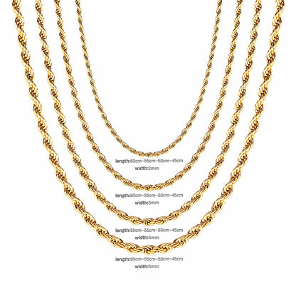 ASON 10pcs/bulk long necklace collar 3mm*45cm & 4mm*45cm twisted matching chain steel color & gold color stainless steel necklace wholesale