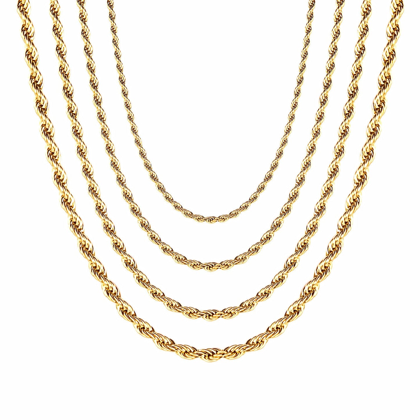 ASON 10pcs/bulk long necklace collar 3mm*45cm & 4mm*45cm twisted matching chain steel color & gold color stainless steel necklace wholesale