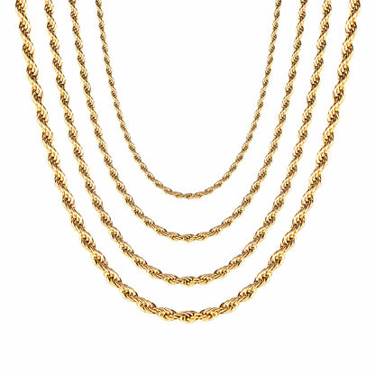 ASON 10pcs/bulk long necklace collar 3mm*45cm & 4mm*45cm twisted matching chain steel color & gold color stainless steel necklace wholesale