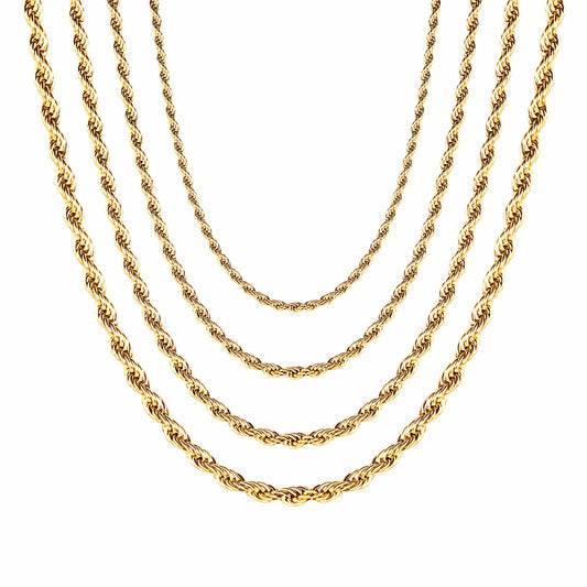 ASON 10pcs/bulk long necklace collar 3mm*45cm & 4mm*45cm twisted matching chain steel color & gold color stainless steel necklace wholesale