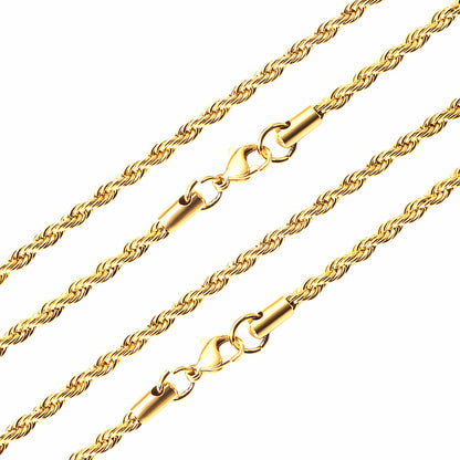 ASON 10pcs/bulk long necklace collar 3mm*45cm & 4mm*45cm twisted matching chain steel color & gold color stainless steel necklace wholesale