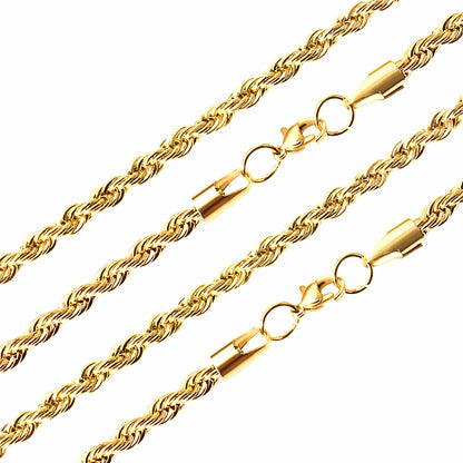 ASON 10pcs/bulk long necklace collar 3mm*45cm & 4mm*45cm twisted matching chain steel color & gold color stainless steel necklace wholesale