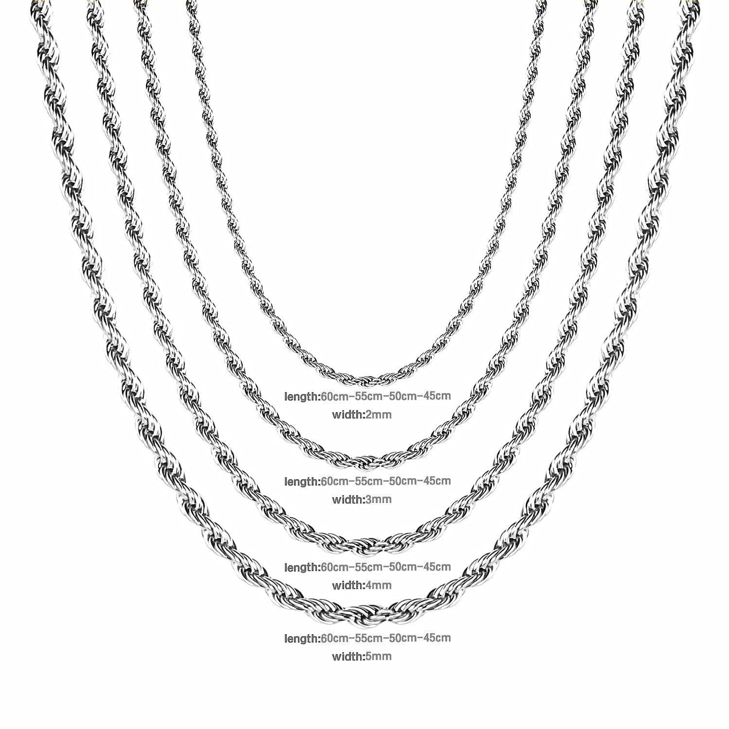 ASON 10pcs/bulk long necklace collar 3mm*45cm & 4mm*45cm twisted matching chain steel color & gold color stainless steel necklace wholesale