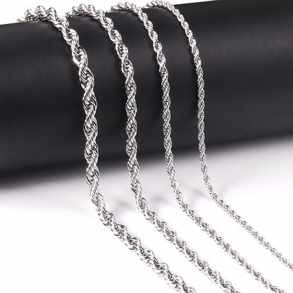ASON 10pcs/bulk long necklace collar 3mm*45cm & 4mm*45cm twisted matching chain steel color & gold color stainless steel necklace wholesale
