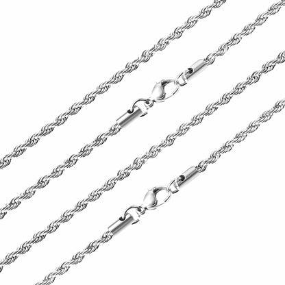 ASON 10pcs/bulk long necklace collar 3mm*45cm & 4mm*45cm twisted matching chain steel color & gold color stainless steel necklace wholesale
