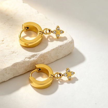 Dainty CZ Charm Huggie Hoop Earrings | 4 Styles | MOQ 12 | 18K Gold Plated Stainless Steel Jewelry Wholesale