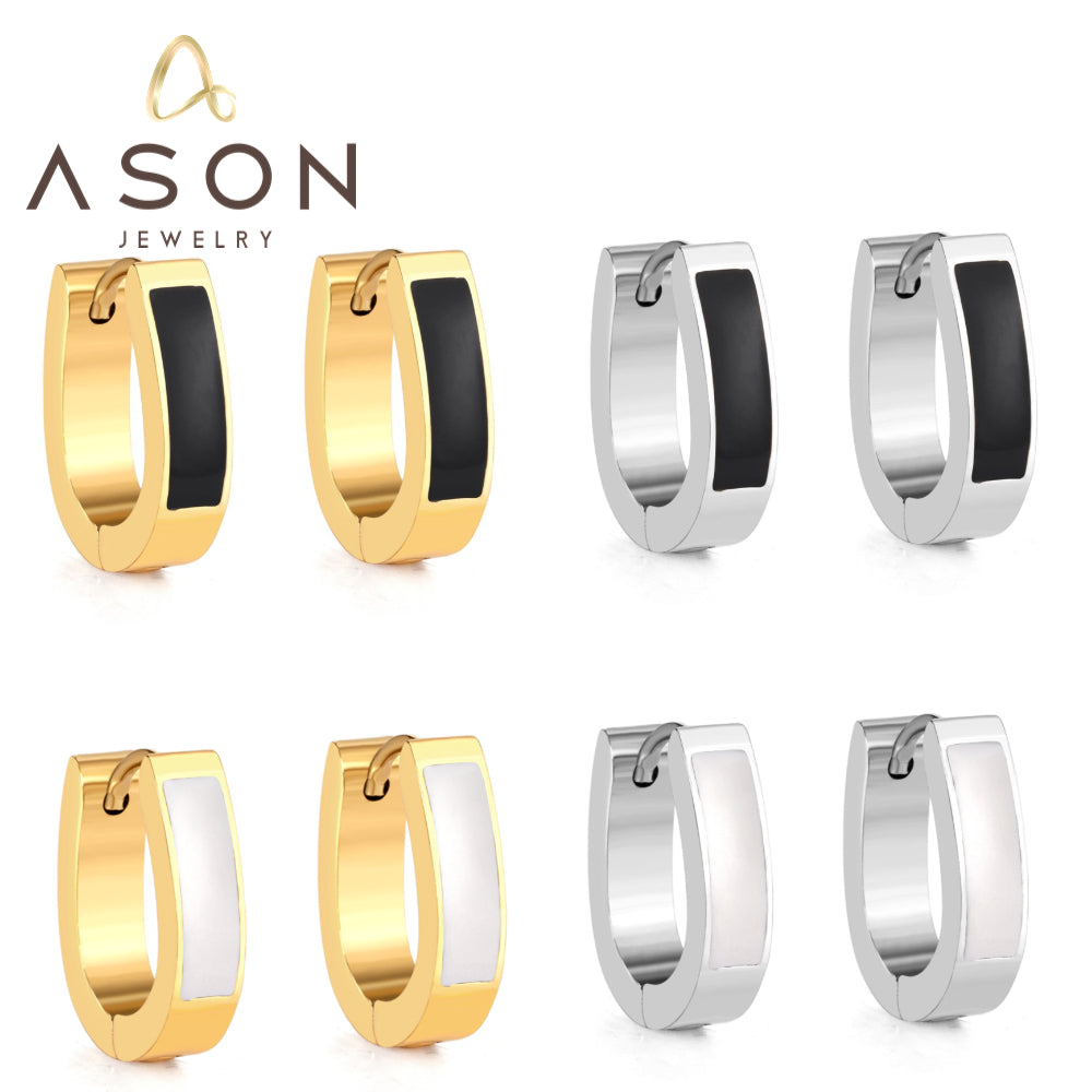 Oval Ear Clips with Black & White Drip Oil 13.5*15.5mm