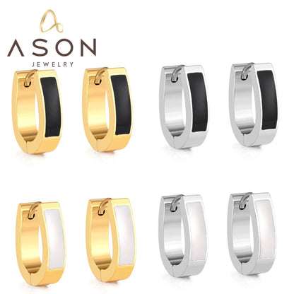 Oval Ear Clips with Black & White Drip Oil 13.5*15.5mm