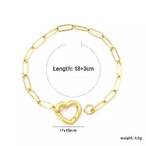 18K Gold PVD Heart Link Paperclip Bracelet | Minimal Stainless Steel Love Bracelet
