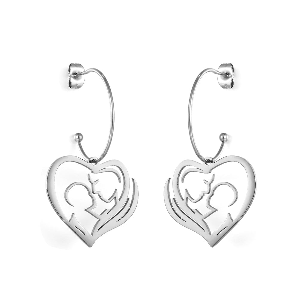 Fashion Stainless Steel Heart-shaped Hollow Motherly Love Earrings