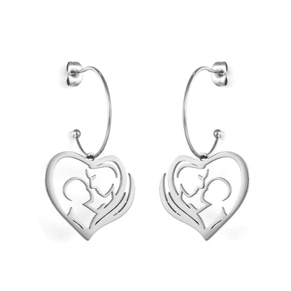 Fashion Stainless Steel Heart-shaped Hollow Motherly Love Earrings
