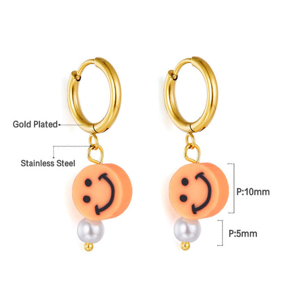 Fashion 18k Gold Plated Orange Round Smiley Face Enamel Girls Kids Jewelry Earrings