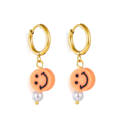 Fashion 18k Gold Plated Orange Round Smiley Face Enamel Girls Kids Jewelry Earrings