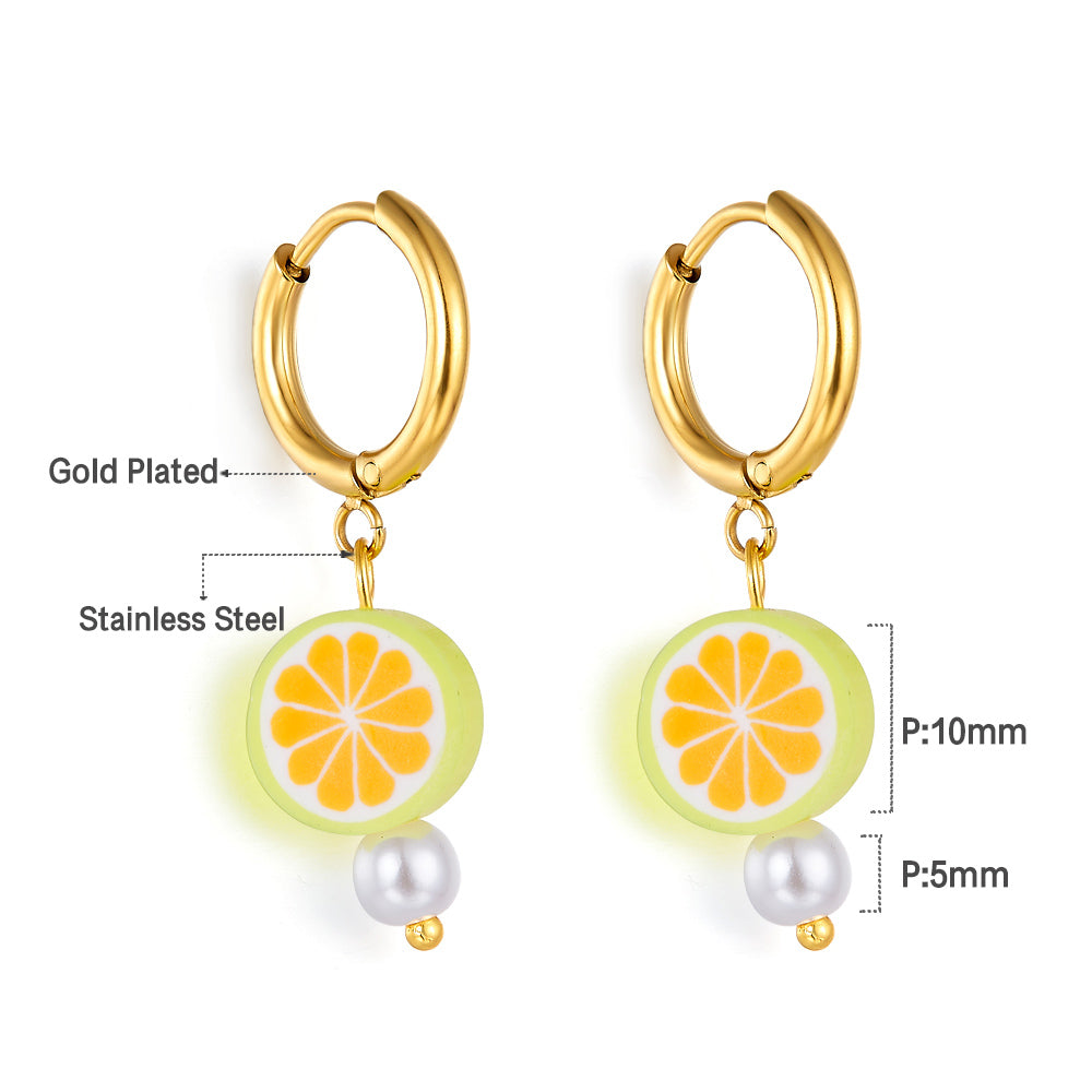 Girls Kids Jewelry 18k Gold-plated Orange Lemon-shaped Earrings