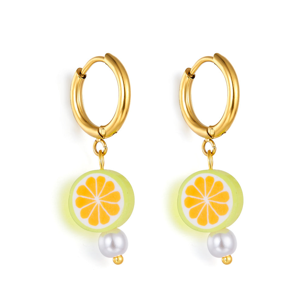 Girls Kids Jewelry 18k Gold-plated Orange Lemon-shaped Earrings