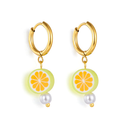 Girls Kids Jewelry 18k Gold-plated Orange Lemon-shaped Earrings