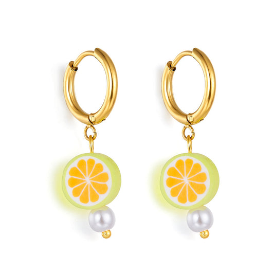 Girls Kids Jewelry 18k Gold-plated Orange Lemon-shaped Earrings