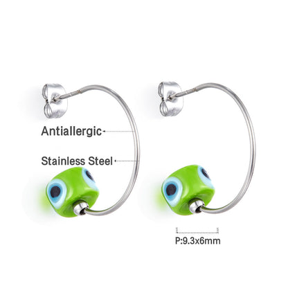 Fashion Stainless Steel Green Eyes Girls Kids Jewelry Earrings