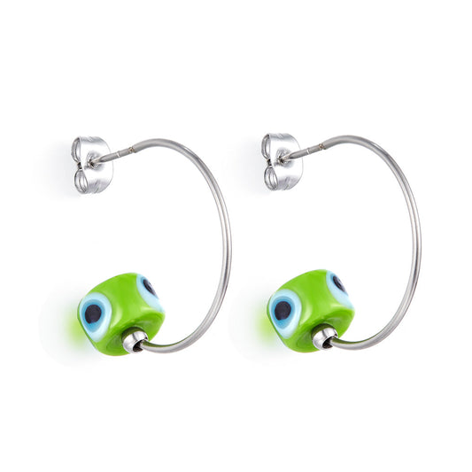 Fashion Stainless Steel Green Eyes Girls Kids Jewelry Earrings