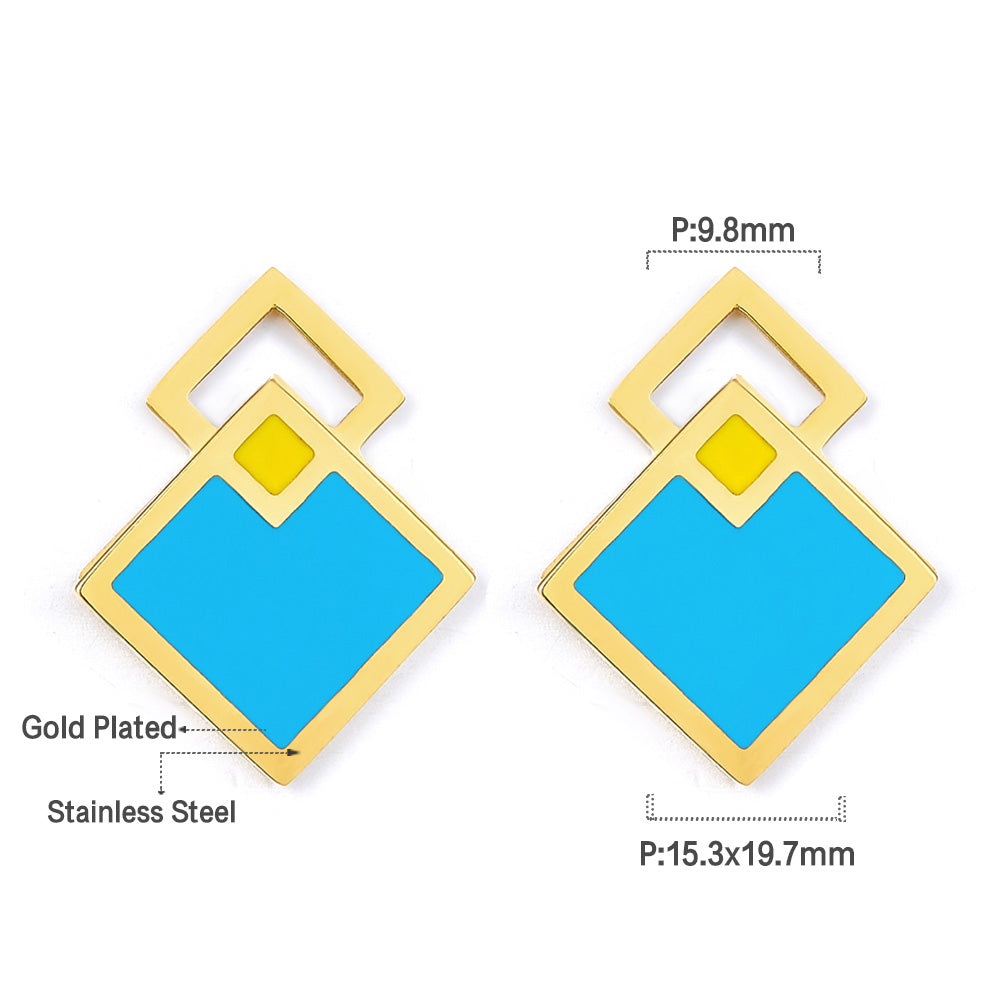 Enamel Girls Kids Jewelry Big and Small Rhombus Blue Extremely Simple Stud Earrings