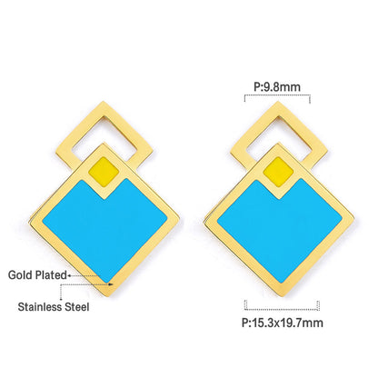 Enamel Girls Kids Jewelry Big and Small Rhombus Blue Extremely Simple Stud Earrings