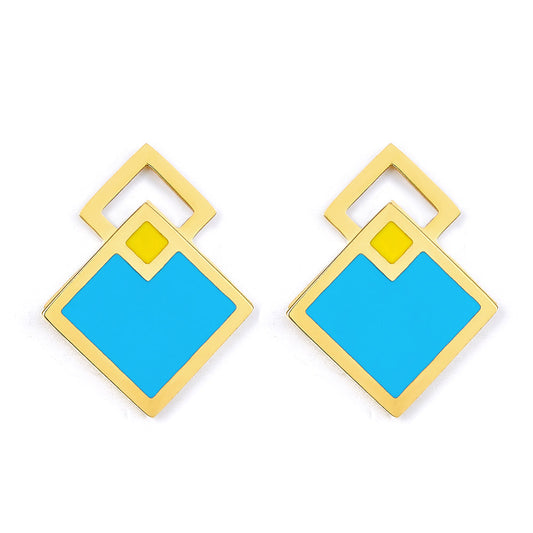 Enamel Girls Kids Jewelry Big and Small Rhombus Blue Extremely Simple Stud Earrings