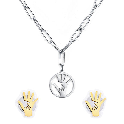Fashion Stainless Steel Palm Round Hollow Jewelry Set