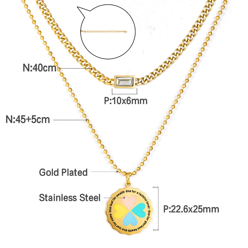 Round Colourful Heart-shaped Pattern Double Necklace