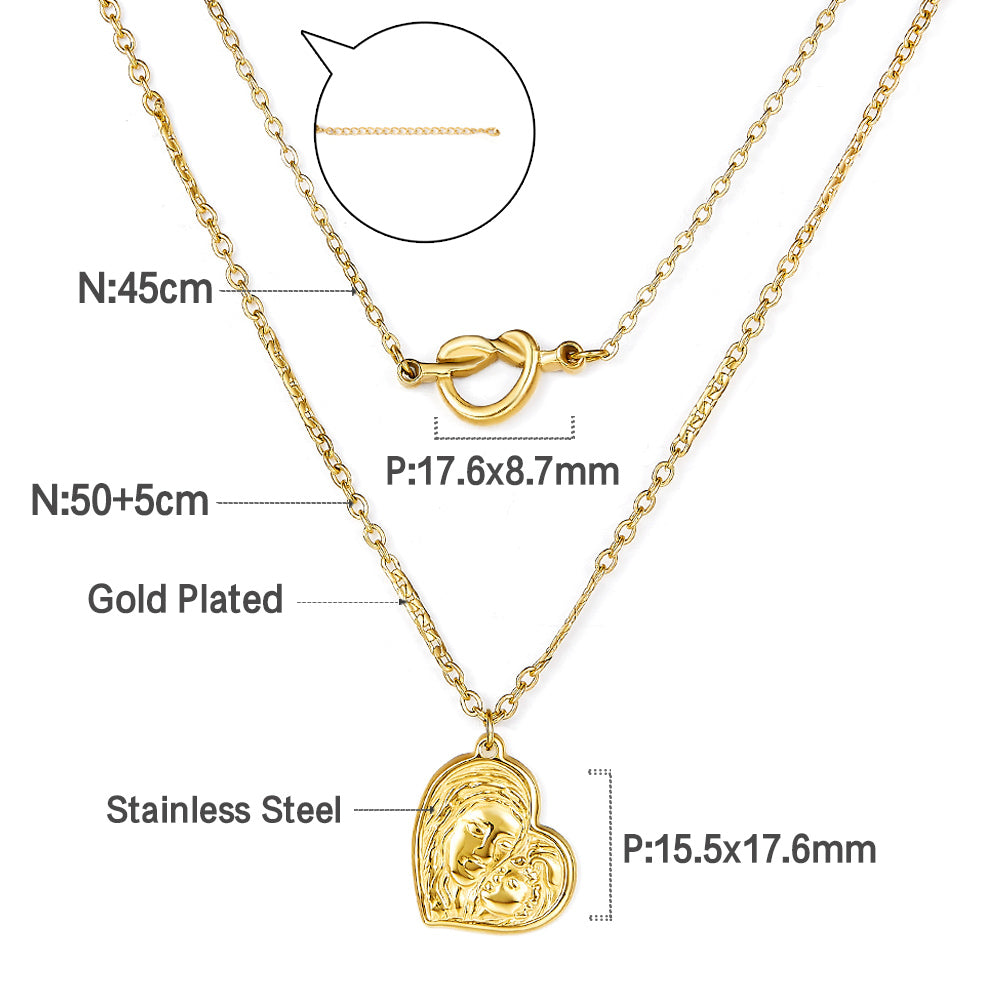 Heart-shaped Motherly Love Pattern Double Chain Necklace